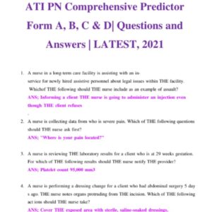 ATI PN Comprehensive Predictor Form A B C & D Questions and Answers LATEST 2021
